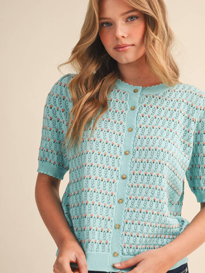 POINTELLE KURZARM-PUFFÄRMEL-KNOPF-DOWN-PULLOVER MSW11254 für den Großhandel von &MERCI