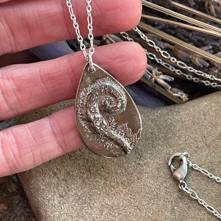 Fiddle Fern Necklace - Teardrop (Silver, Bronze or Copper) for wholesale by Ozark Impressions Jewelry