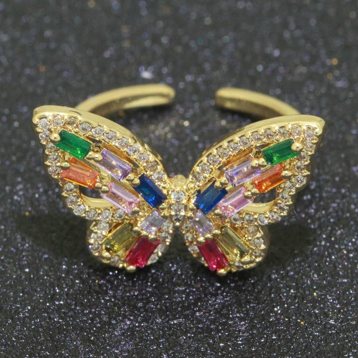 24K guld fylld fjäril Ring - Cz Ring - öppen justerbar ring - guld Mariposa Ring S131-S132 för wholesale av Aim Eternal