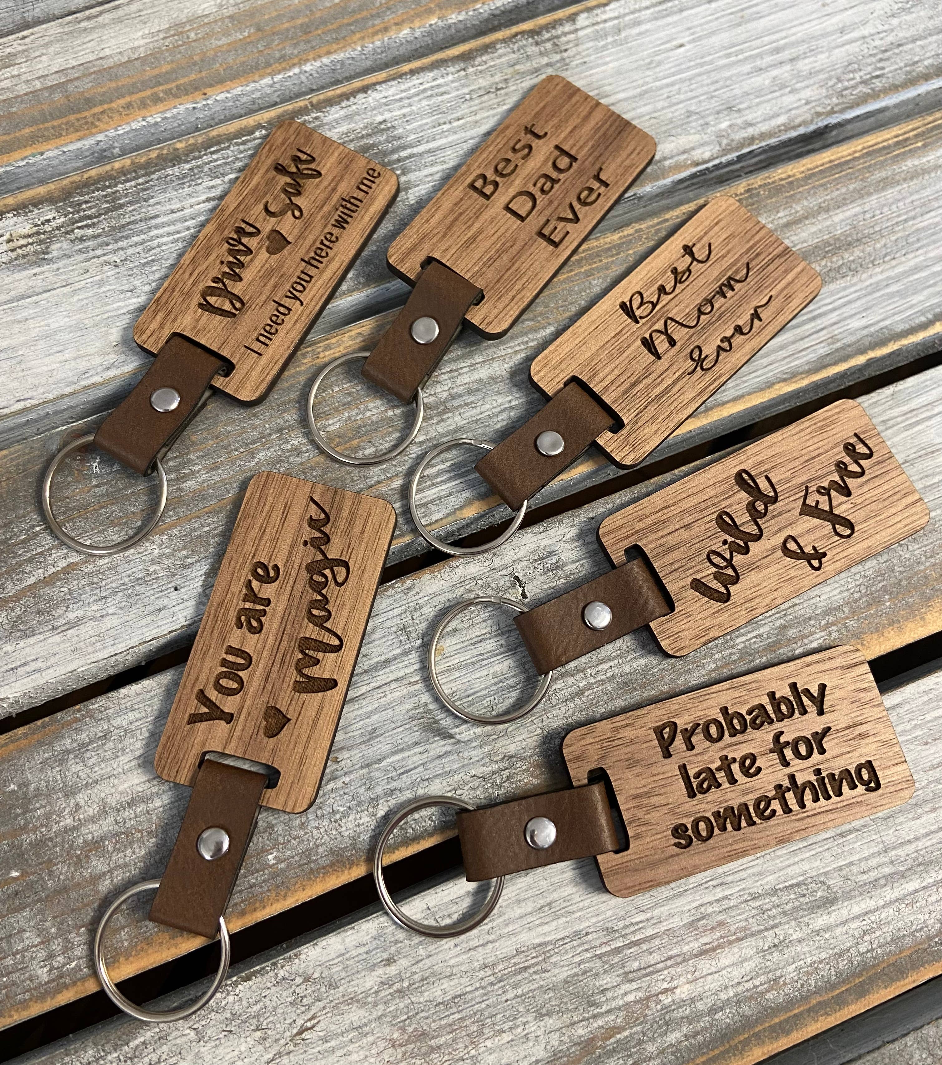 Chickadee Creations - Wholesale Keychain - Unisex - Leather and wood keychains, personalization available3