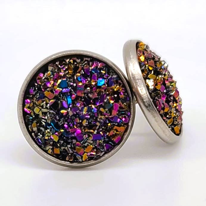 Iridescent Purple-Brown Druzy Stone Post Earrings for wholesale by JEMS of the Sea
