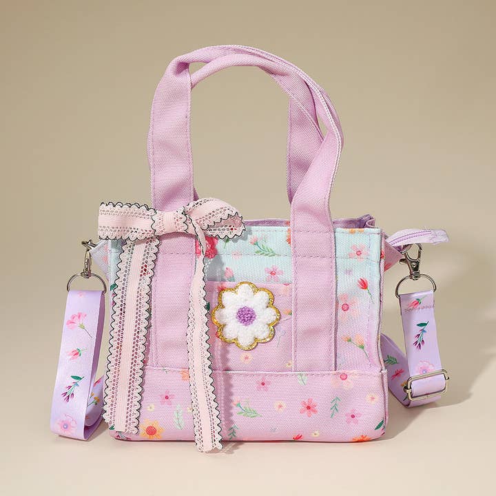 HOT FOCUS - Kids Bow Accent Floral Mini Tote Bag / Crossbody Bag for wholesale by Sensibling Corp.