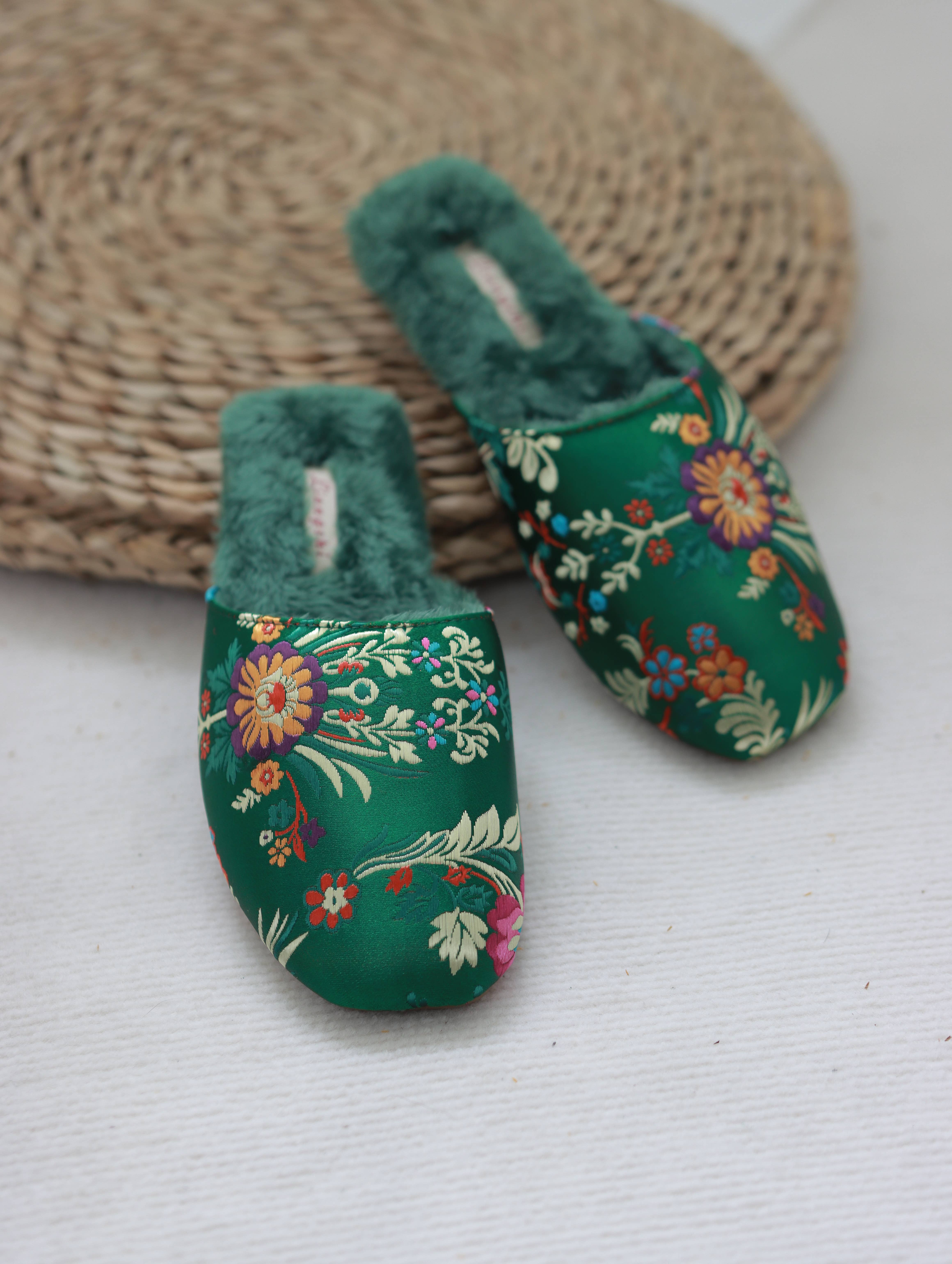 sage green Oriental Embroidered Women Slippers – Gift Idea For New Home for wholesale on Faire5