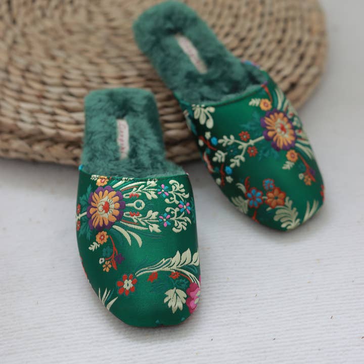 sage green Oriental Embroidered Women Slippers β Gift Idea For New Home for wholesale on Faire5