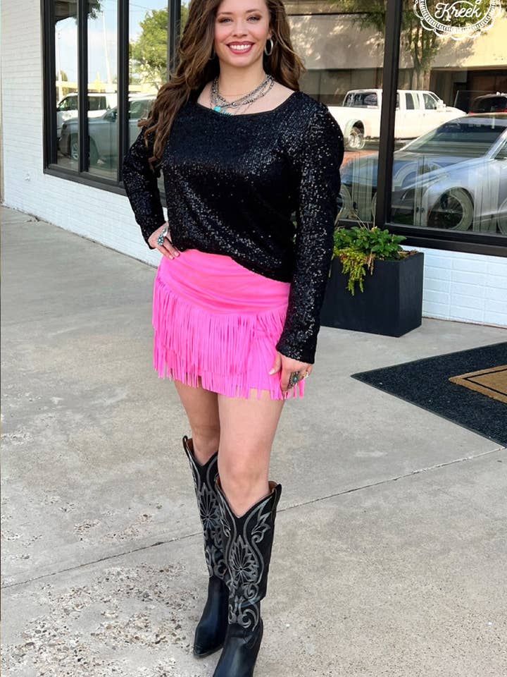 Sterling Kreek - Wholesale Skirt - Women's - FORT WORTH FRINGE SKIRT PINK1