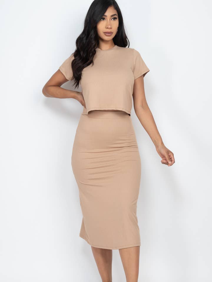CAPELLA APPAREL - Wholesale Top & Skirt Set - Women's - Ribbed Solid Top & Midi Skirt Set7