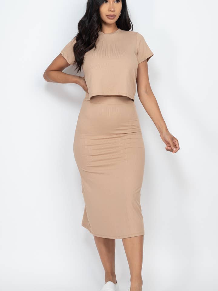 CAPELLA APPAREL - Wholesale Top & Skirt Set - Women's - Ribbed Solid Top & Midi Skirt Set