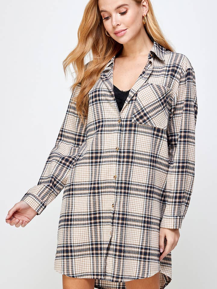 PLAID SHIRT DRESS - GSD1206 for wholesale by Sans Souci