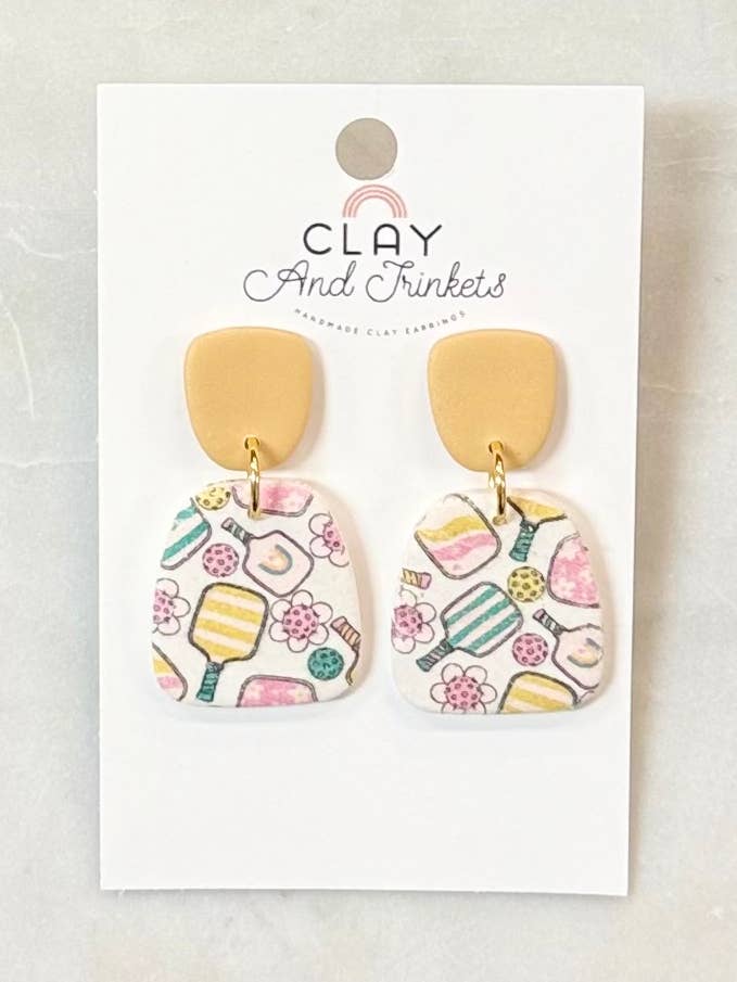 Pickleball Dangle Earrings for wholesale by Clay and Trinkets