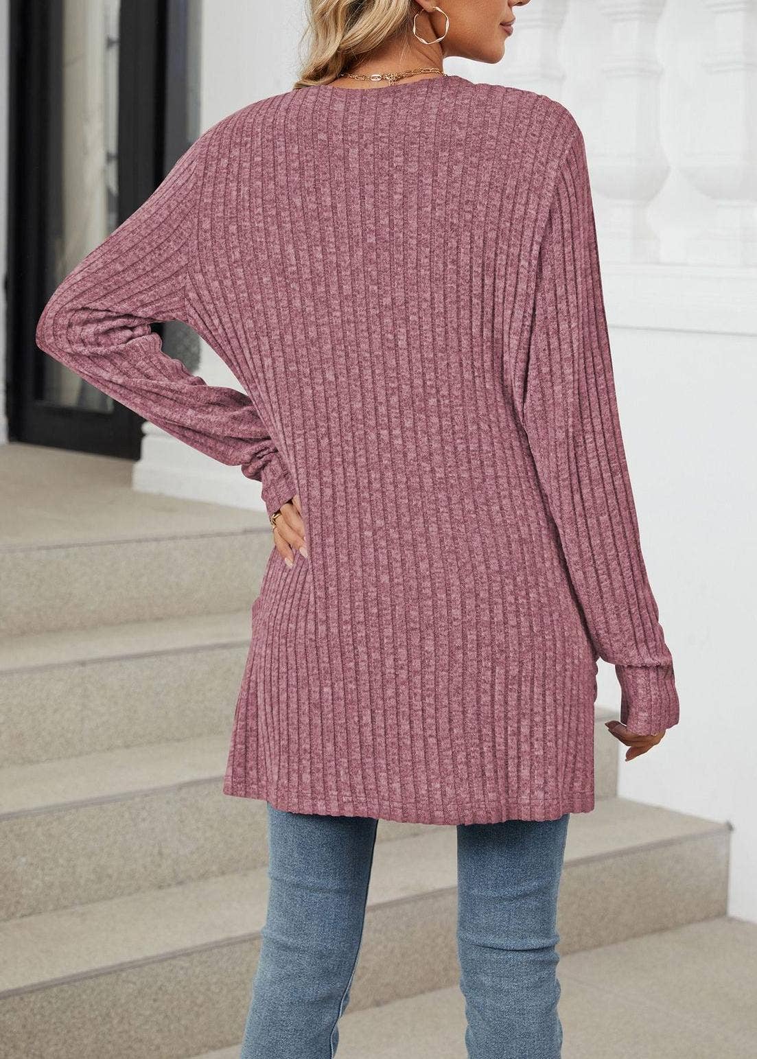 FULL TIME PURCHASE - Vente Cardigan – femme - Gilet en maille uni à manches longues avec poches18