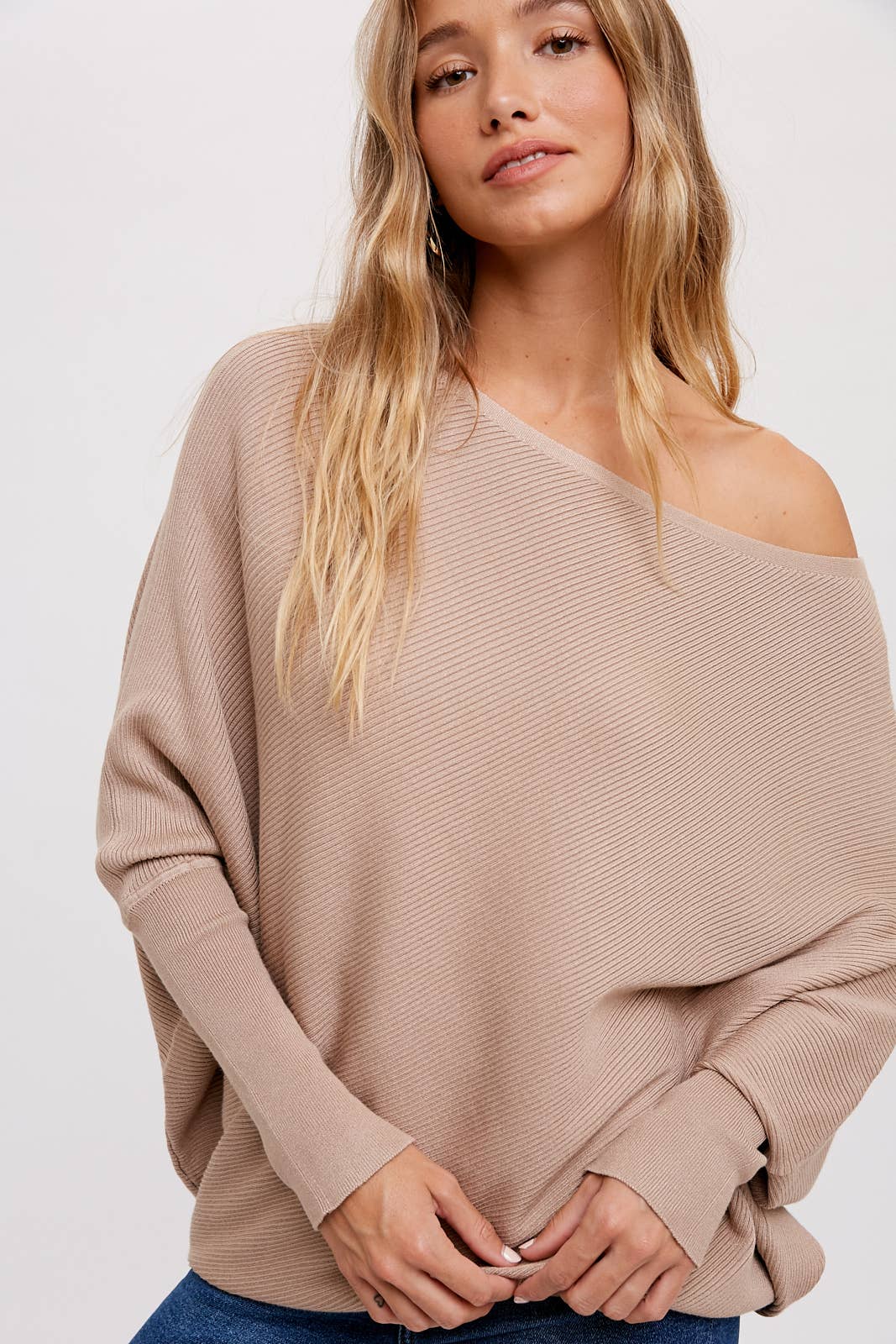 Bluivy - Wholesale Knit Sweater - Women's - ASYMMETRICAL OPEN SHOULDER DOLMAN PULLOVER49