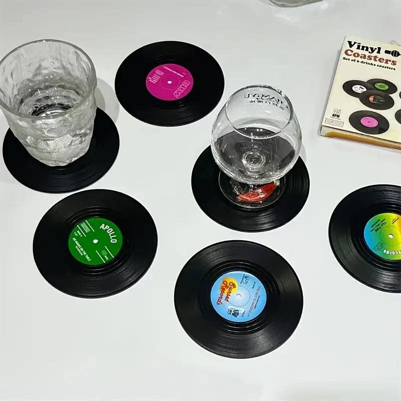 Huis Van Merken - Vendita all'ingrosso Sottobicchiere - Set di 6 sottobicchieri in vinile retrò American Rock0