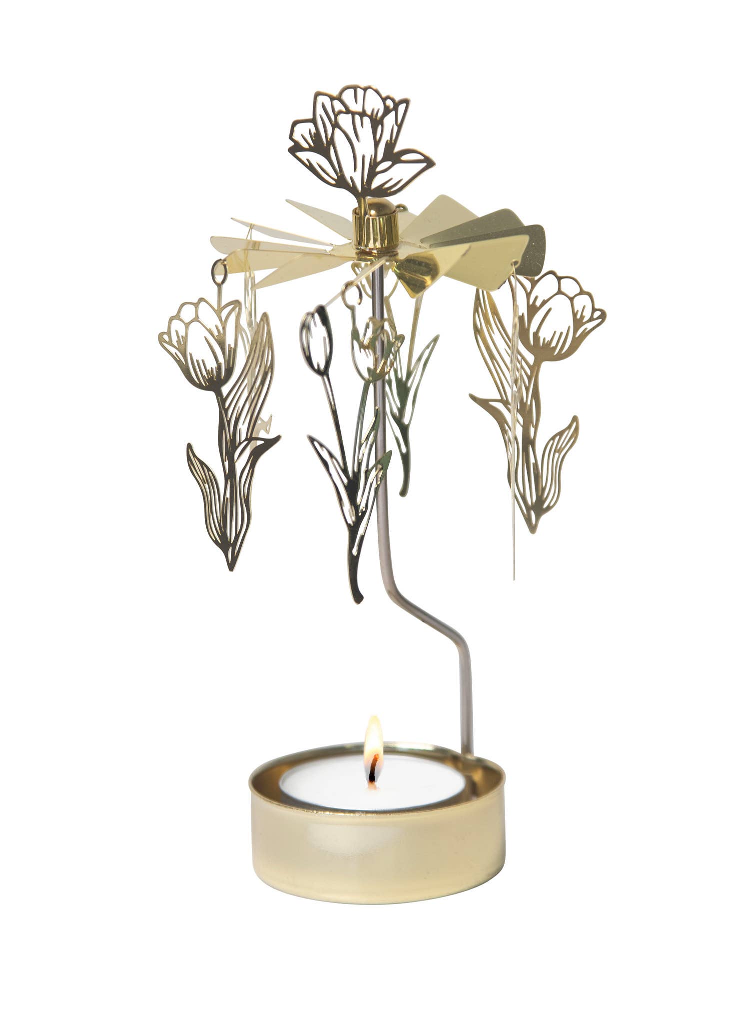 Talla Imports - Wholesale Candle Holder - Rotary Candleholder, Tulips, Gold