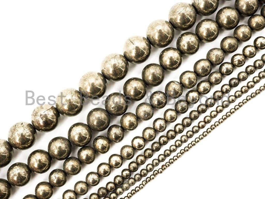 BestBeads&Beyond - Wholesale Beads - Quality Natural Pyrite smoothy roundbeads,12mm,SKU#W1