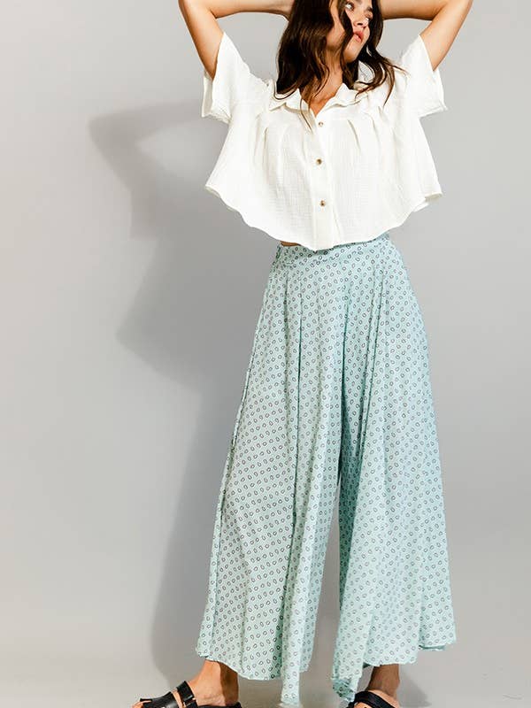 P5131B Geo Print Pleated Wide Leg Pants for wholesale by BUCKETLIST INC