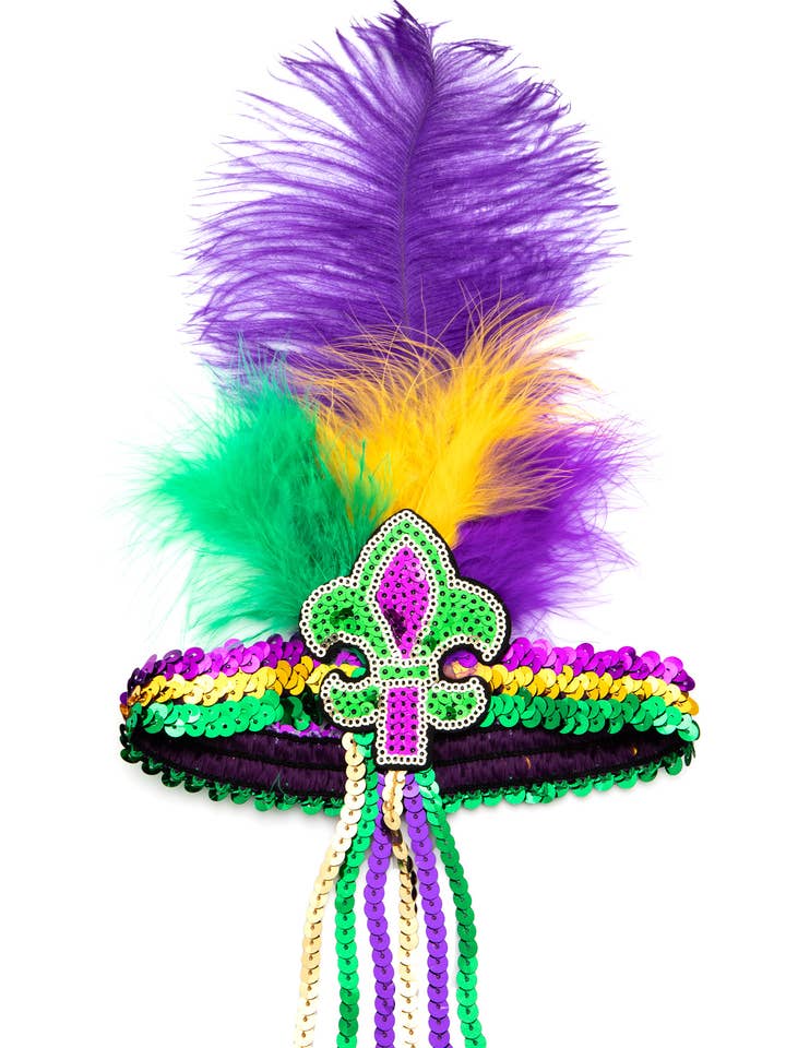 Bandeaux extensibles à plumes et sequins de Mardi Gras pour la vente par Artini Accessories