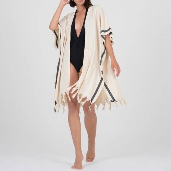 TranquilUSA - Wholesale Kimono - Women's - Single Stripe Turkish Cotton Natural Kimono 2