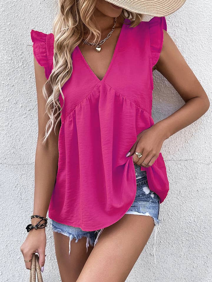 HIDDENBRAND - Wholesale Blouse - Women's - Ruffle Sleeve Summer Elegant T-Shirt