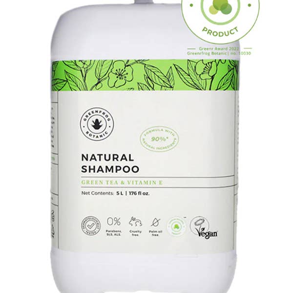 Greenfrog Botanic - Wholesale Hair Shampoo - 5L Natural Shampoo -Green Tea & Vit. E + free dispenser pump