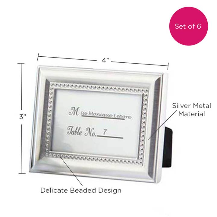 Kate Aspen - Wholesale Place Card / Place Holder - Beautifully Beaded Silver Place Card/Photo Holder (Set of 6)5