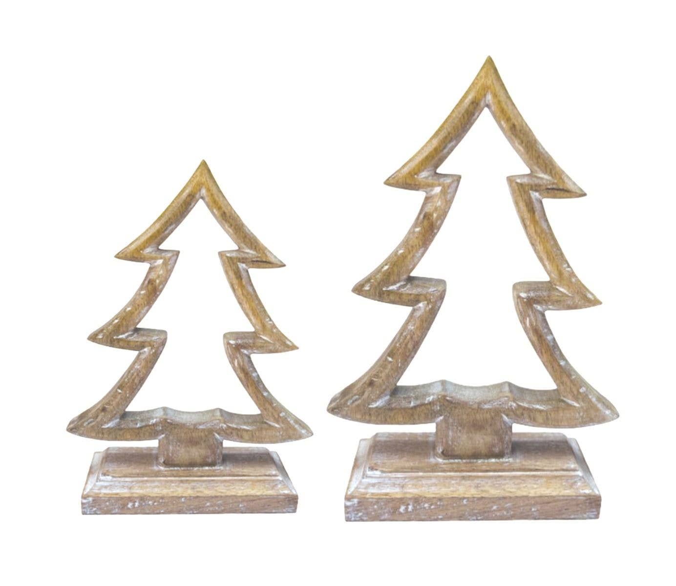 Status Collections - Wholesale Christmas decoration - Set of 2 Wooden Christmas Trees with Dimensions