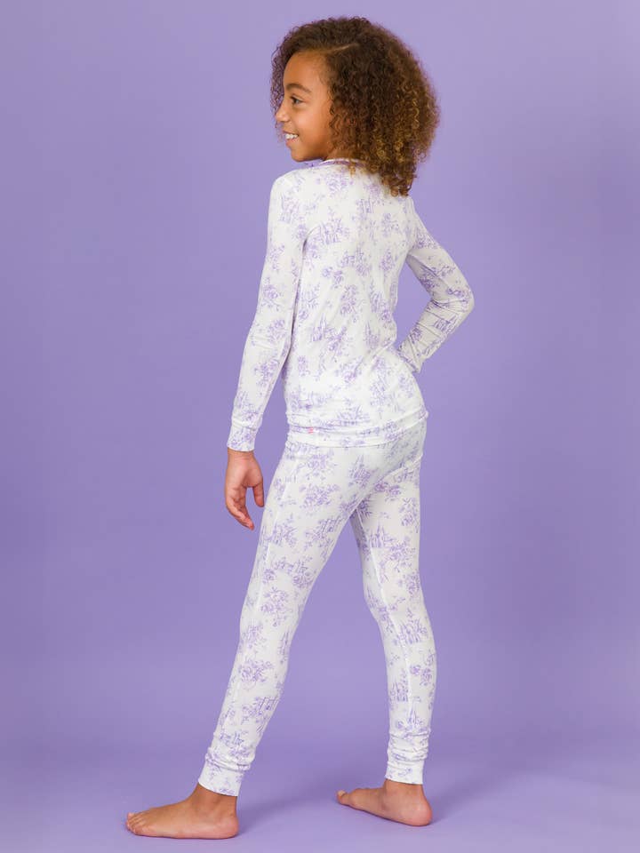 White Girls Purple Princess Castle Toile Bamboo Viscose Ruffle Long Sleeve Pajama Set
for wholesale on Faire