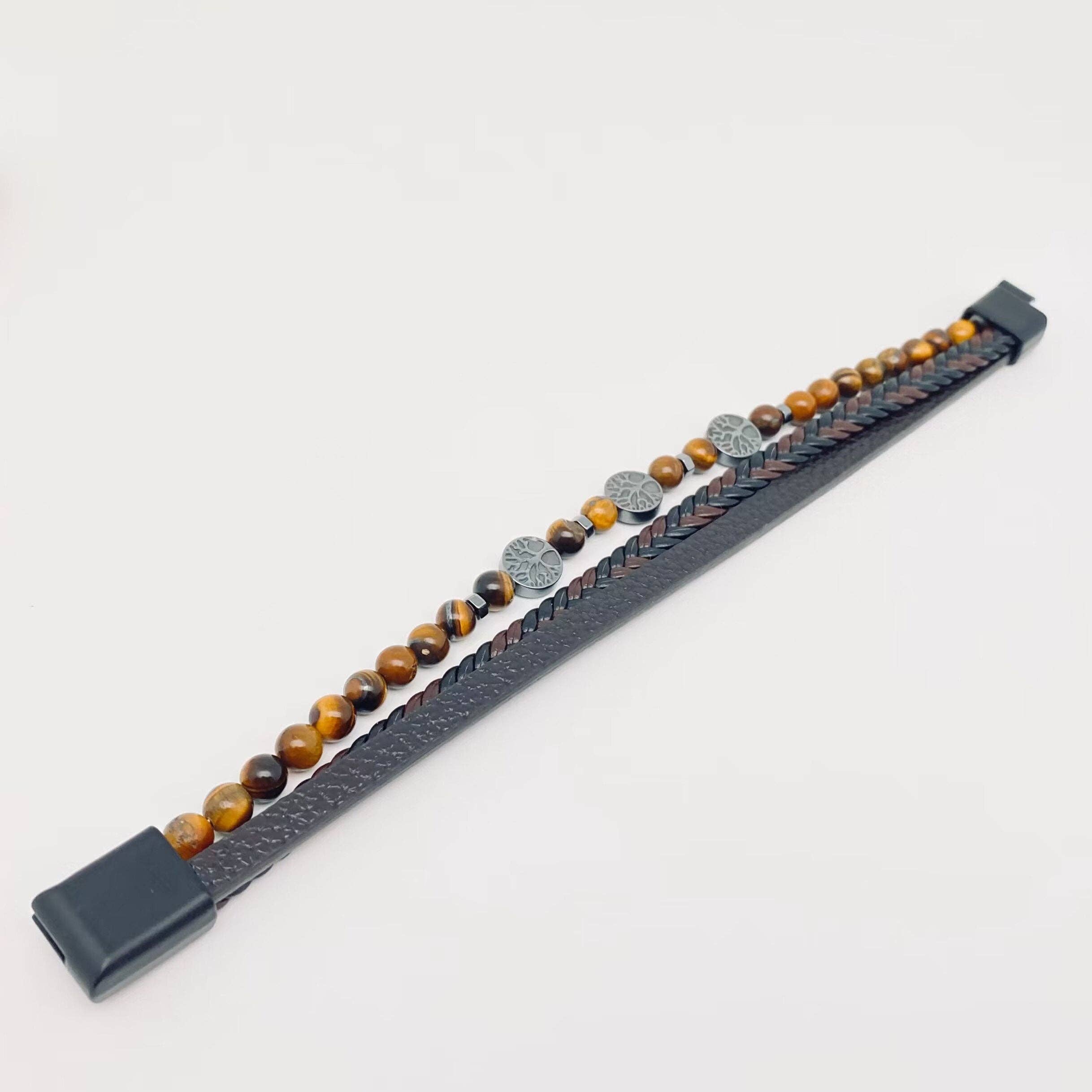 Mio Queena - Wholesale Bangle Bracelet - Tree of Life Tiger's Eye Beaded Man's Leather Bracelet-MJ/BC2