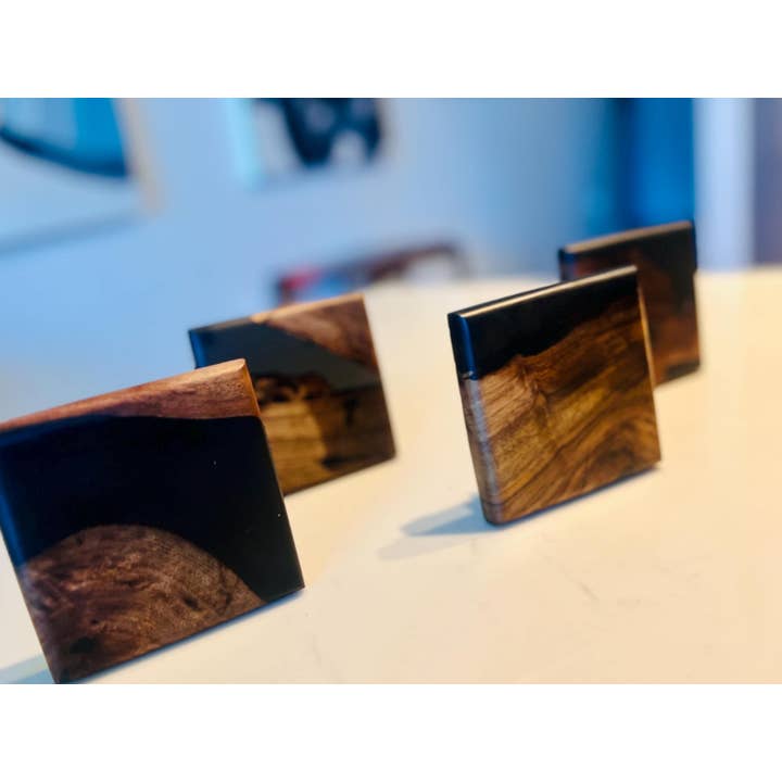 Extra Large Black Walnut & Black Epoxy Coasters Set of 4 for wholesale by DapperwoodSF