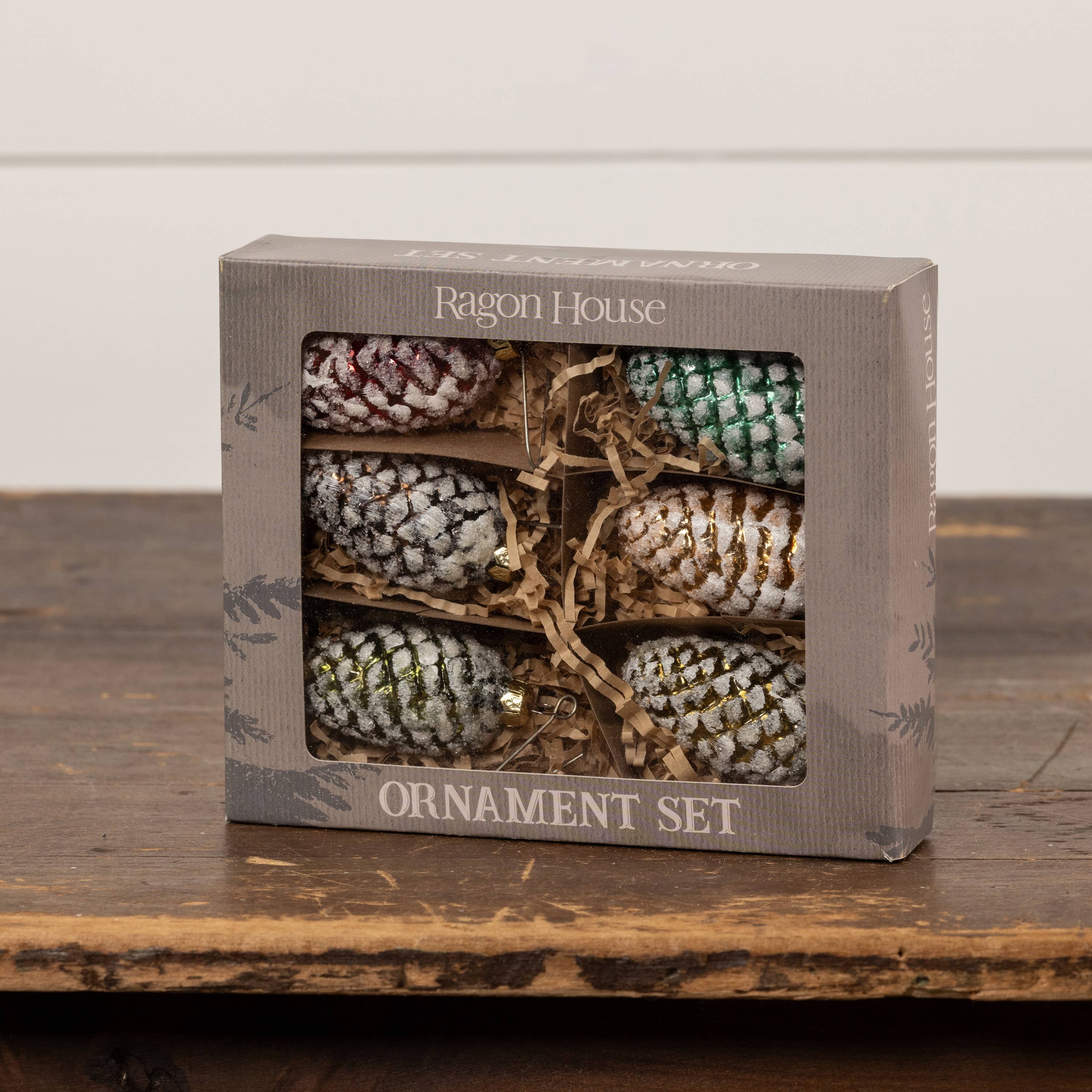 Ragon House – wholesale Ornament set – SET/ 6 MULTICOLOR PINECONE ORNAMENTS1