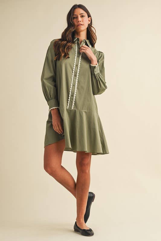 Vanilla Monkey - Wholesale Dress - Women's - Poplin Scallop Trimmed Shirt Dress4