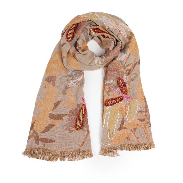 Dragonfly Meadow Scarf - Mustard Brown for wholesale by Vismaya - A Brand by Shivani LLC