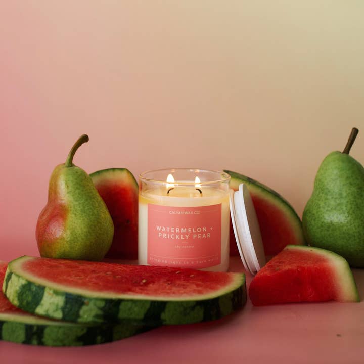 Calyan Wax Co. - Wholesale Jar/filled candle - Watermelon + Prickly Pear - Clear Glass Tumbler Soy Candle2