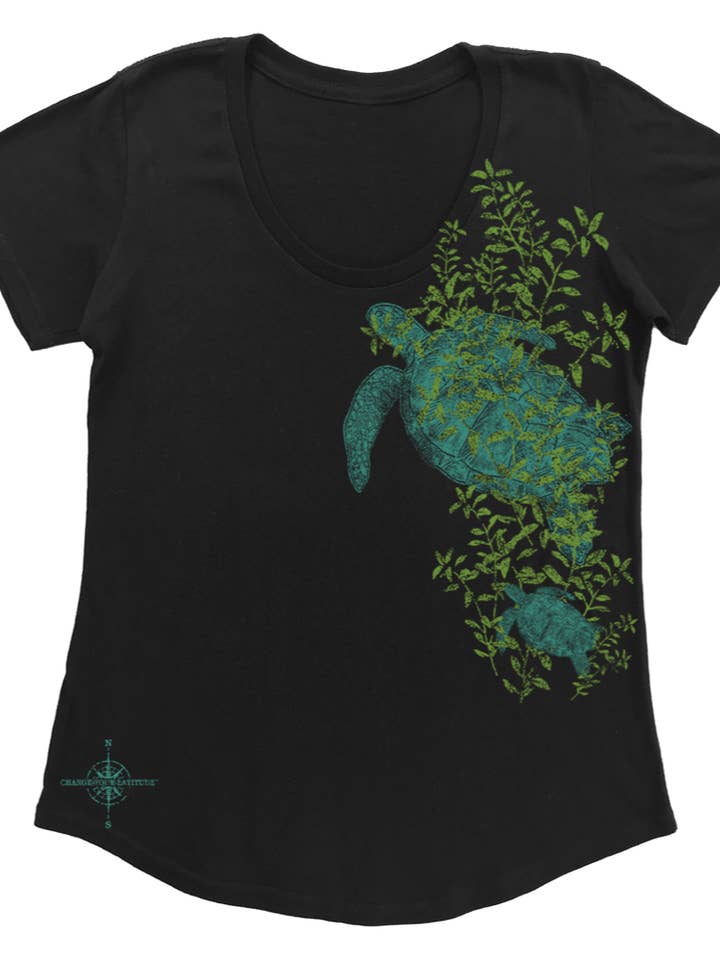 Scoop-Neck Tee - Sea Turtles - Black for wholesale by Change Your Latitude