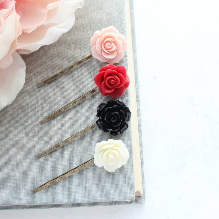 A Pocket of Posies - Wholesale Bobby Pin - Women's - Flower Bobby Pins - Pink and Black