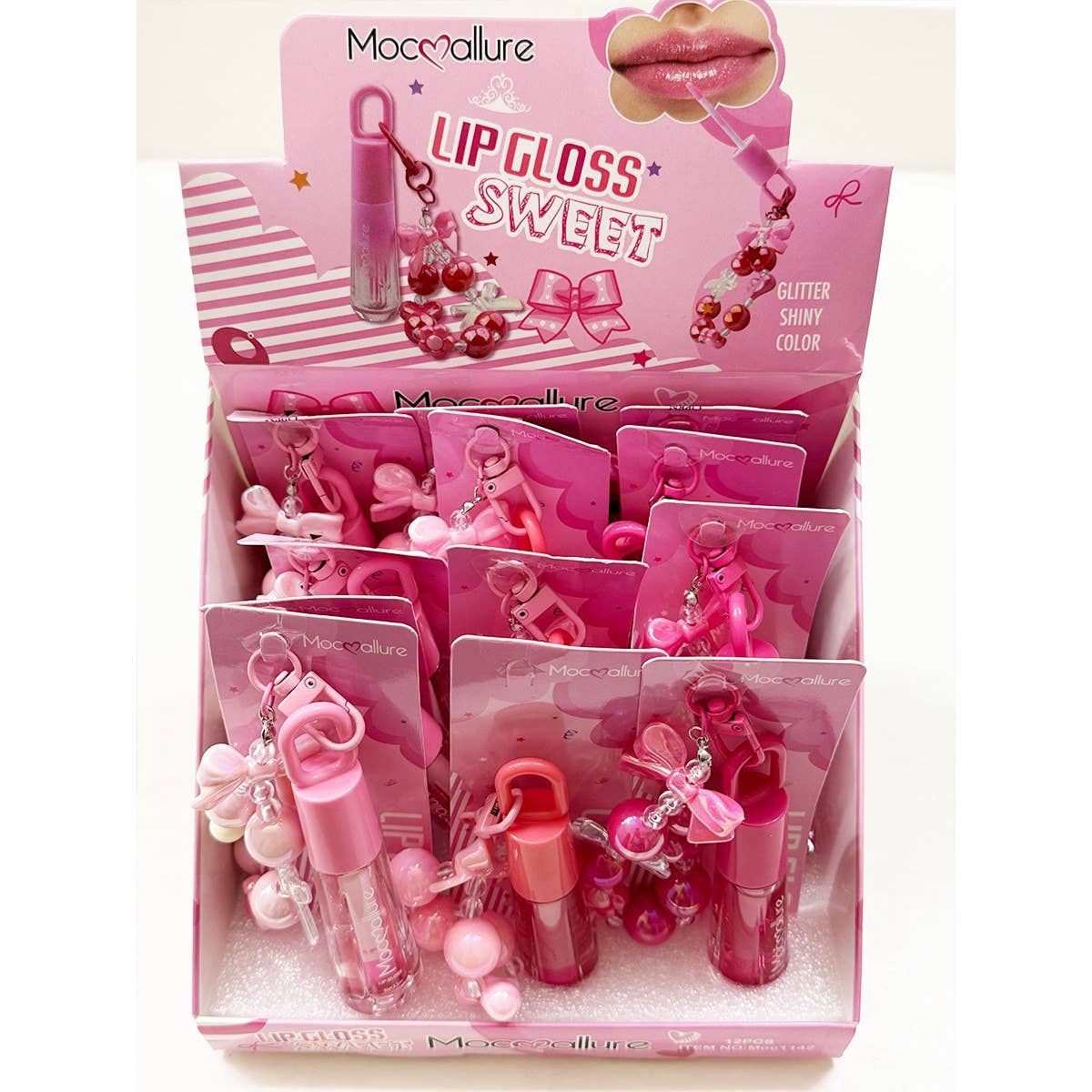 ROSE MULTI Porte-clés Charme Nœud Mignon avec Ensemble de Gloss à Lèvres Parfumé en vente sur Faire6