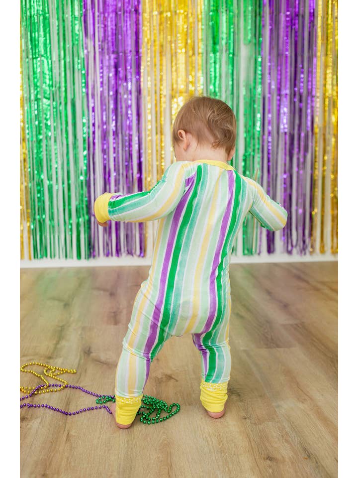 Sweet Bay Clothing - Wholesale Jumpsuit - Baby - Mardi Gras Stripes Zipper Onesie