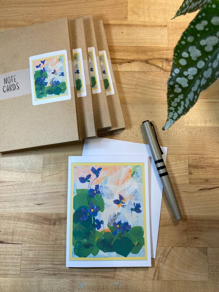 Blomsterkort Set om 5 | Violett Kollage | Miljövänligt Återvunnet för wholesale av The Raven’s Edge Studio