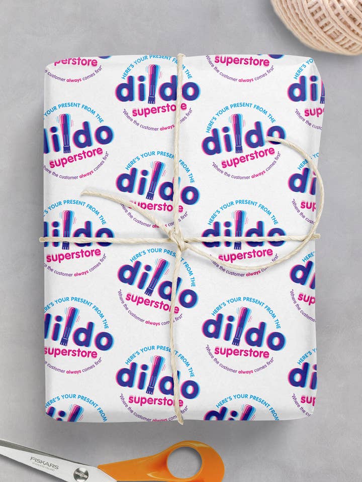 Rude Gift Wrap Dildo Superstore **Pack of 2 Sheets Folded** for wholesale by Brainbox Candy