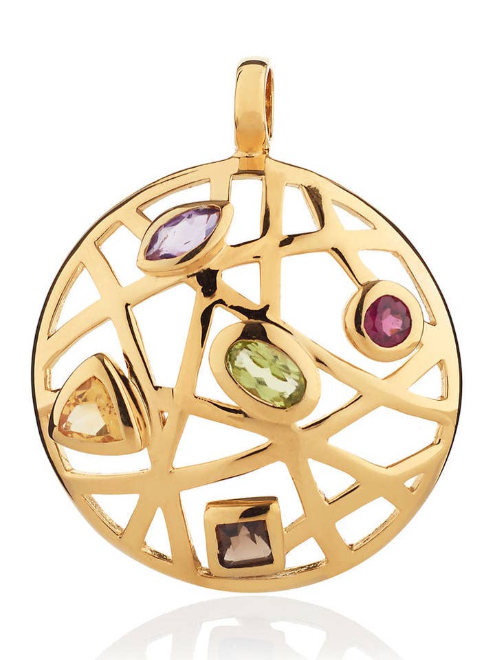 Ciondolo piatto in oro Maora con quarzo fumé peridoto rodolite per la vendita all'ingrosso da parte di Manja