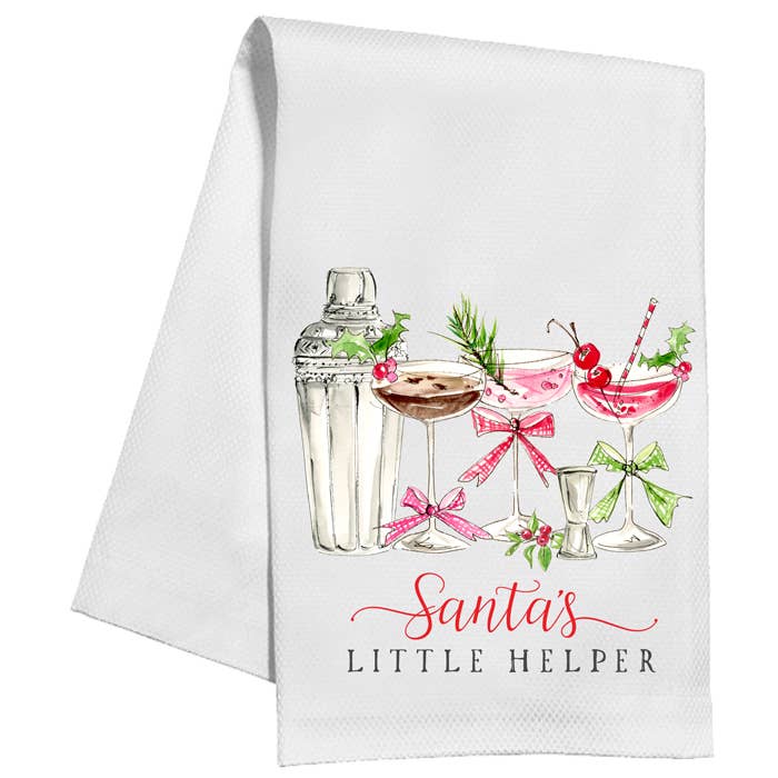 Santa's Little Helper Christmas Cocktails Kitchen Towel for wholesale by RosanneBeck Collections