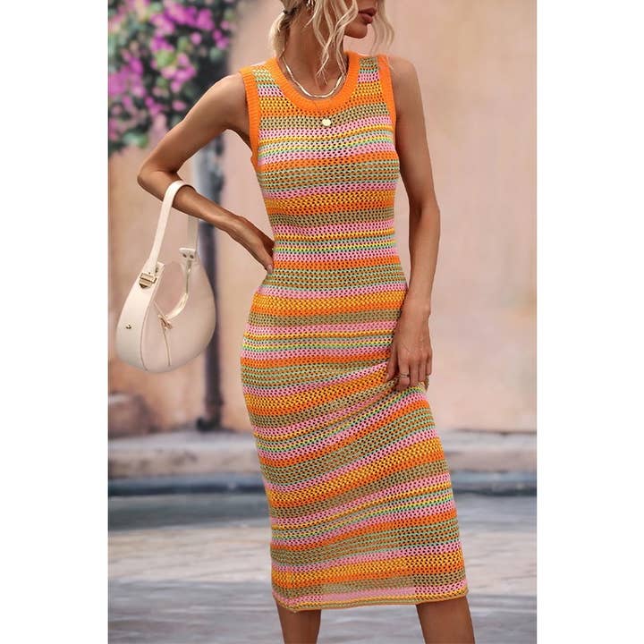 Mixed Color Splicing Pullover Striped Dress for wholesale by Paperdoll
