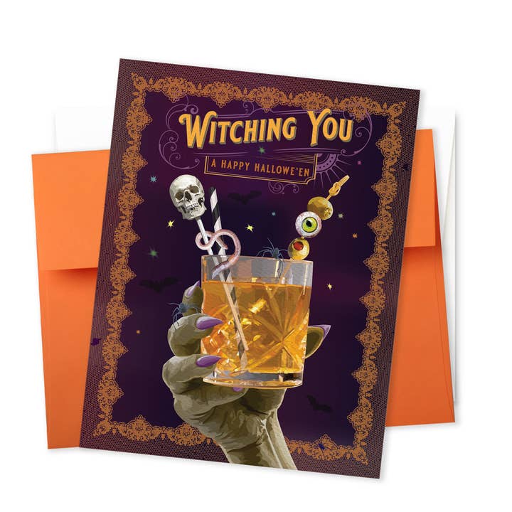 Carte d'Halloween au style vintage | Sorcière cocktail effrayante pour la vente par The Red Barn Press