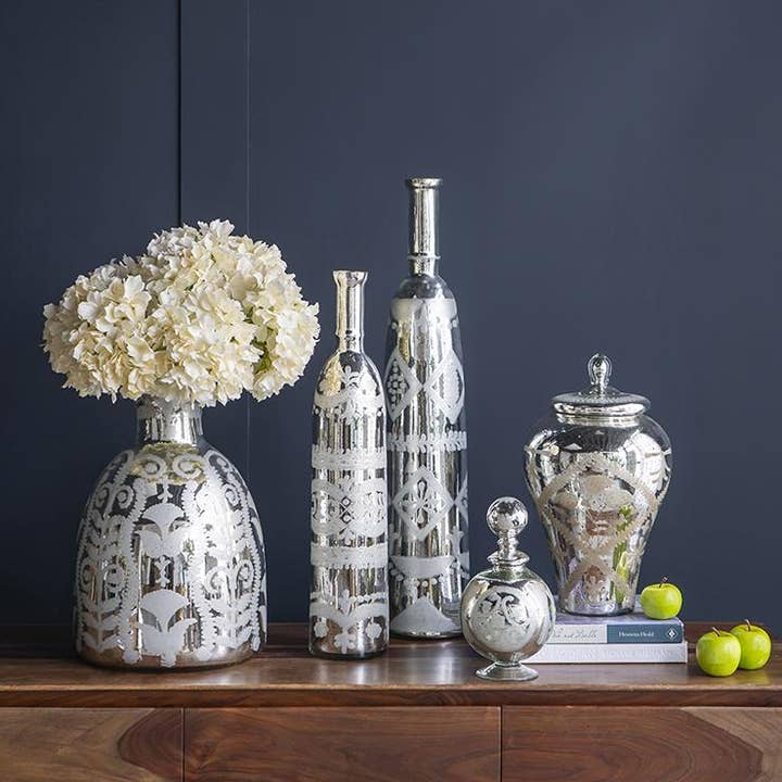 A&B Home Group Inc. - Wholesale Vase - D12x18" Antique Silver Glass Flower Vase Round & Wide6