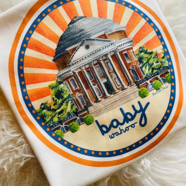 Baby Blanket - Baby Wahoo Repeat on White Organic Cotton Knit for wholesale by Goose and Willow