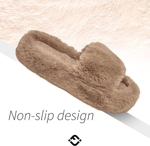 Funky Junque - Vente Chaussons – femme - Chaussons duveteux à bout ouvert - Marron6