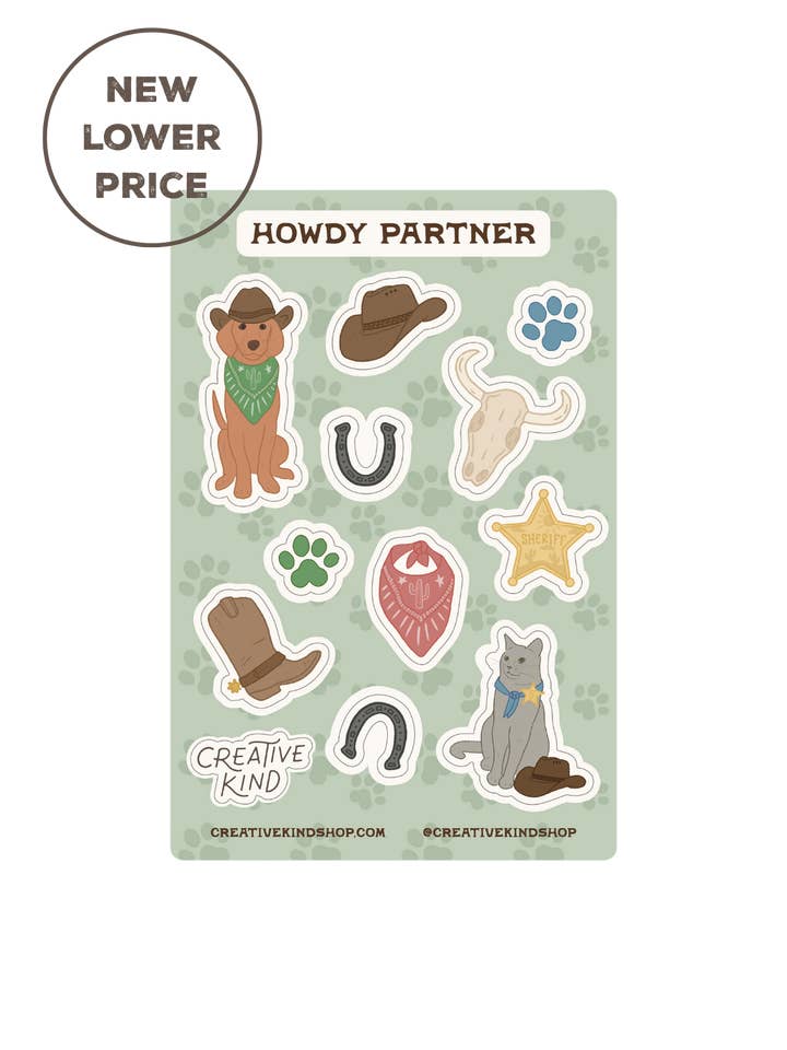 Pets Sticker Sheet – Howdy Partner Pets Vinyl Sticker Sheet for wholesale by Creative Kind