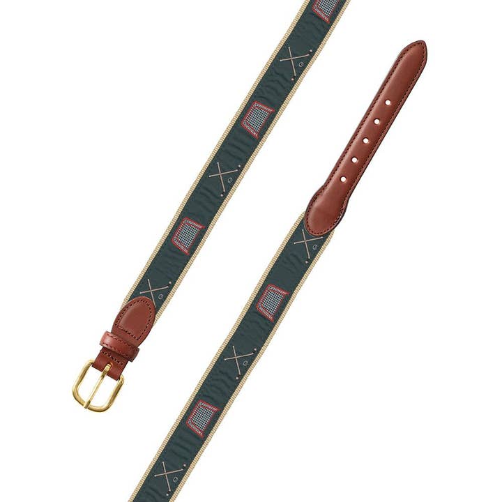 Green Hockey Motif Leather Tab Belt for wholesale by Barrons-Hunter