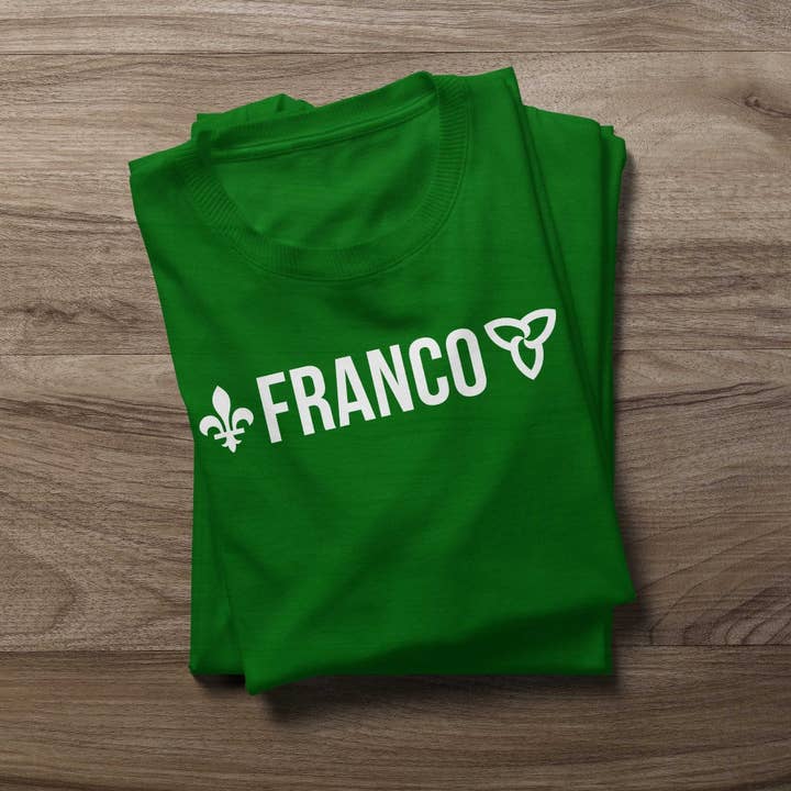 Green T-Shirt Franco Ontarien Text Adulte for wholesale by Cabin Design Co