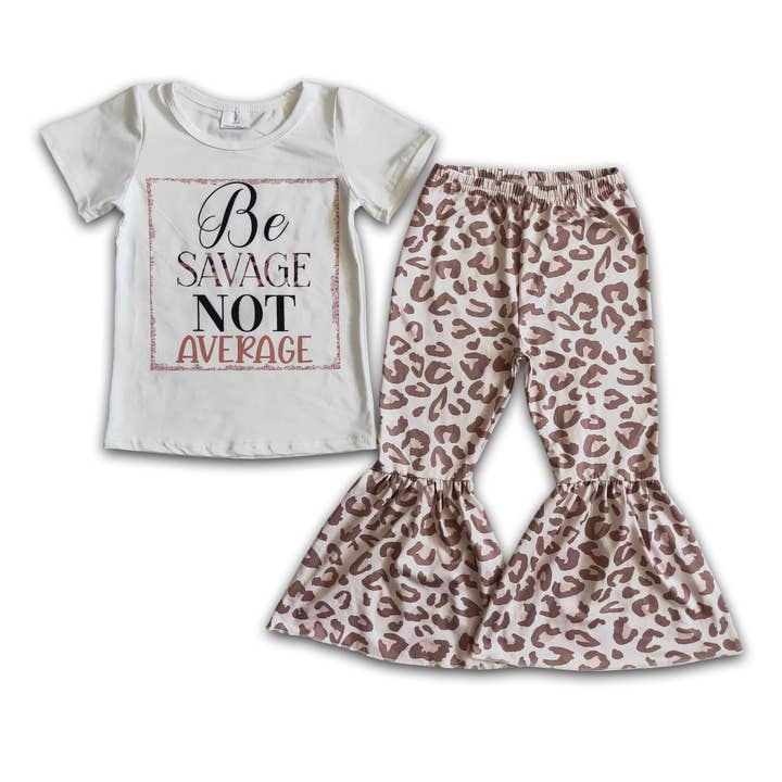 Yawoo Garments - Wholesale Top & Pant Set - Kids - Be savage not average shirt leopard pants girls boutique clo