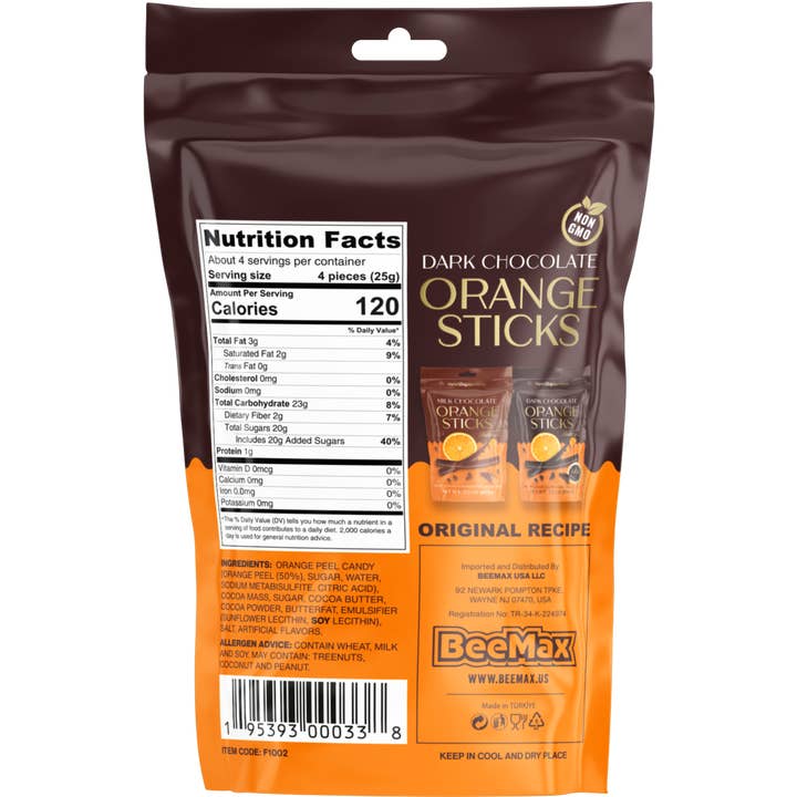 Beemax - Wholesale Fruit Snacks - Dark Chocolate Covered Dried Orange Sticks